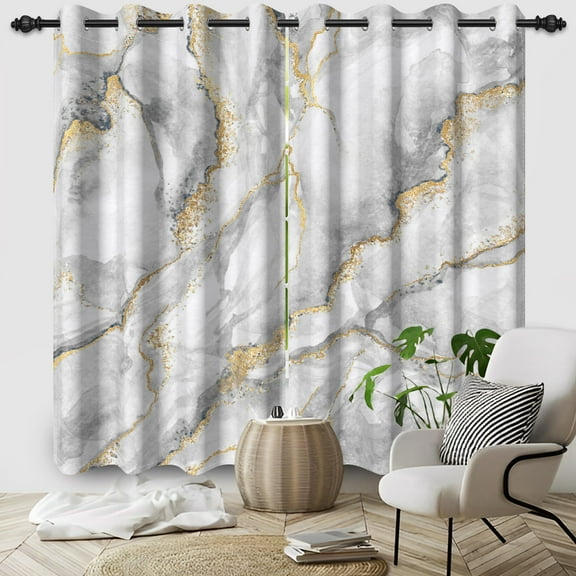Nanqianyi Grey White Marble Patterned Blackout Curtains For Bedroom and Living Room, 42"W x 84"L x2, Grommet Rod Pocket Drapes