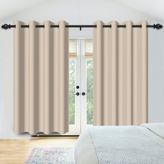 Nanqianyi Grommet Top Blackout Curtain 2 Panels, 42" W x 84" L, Beige Drapes for Bedroom/Living Room