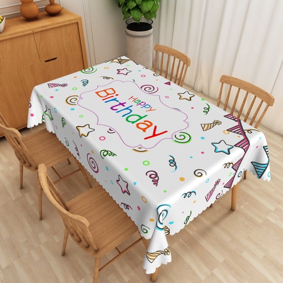 Nanqianyi Happy Birthday Party Tablecloth Decor 60" x 102" Colorful Confetti Stars Pattern Washable Table Cloth Cover