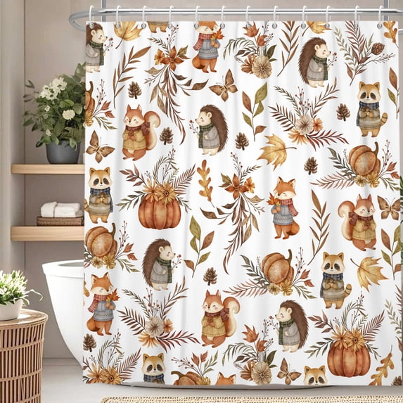 Nanqianyi Happy Fall Polyester Shower Curtain,Woodland Fox Raccoon,Waterproof Bathroom Decor Curtains with Hooks,72 W x 84 H Inch