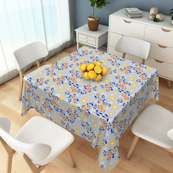 Nanqianyi Light Blue Daisy Floral 60x60 Inch Tablecloth,Waterproof Polyester Table Cover For Picnic Birthday Party Decor