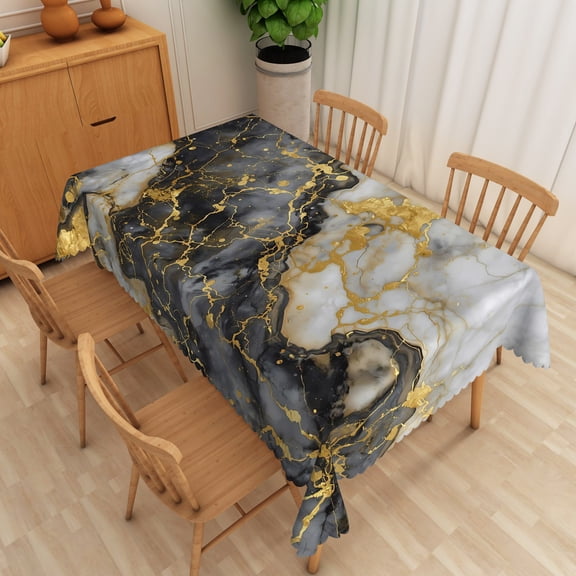 Nanqianyi Luxury Gold Marble Printed Table Cover For Modern Home Decor,60x70 Inch,Polyester Easy Clean Rectangle Tablecloth