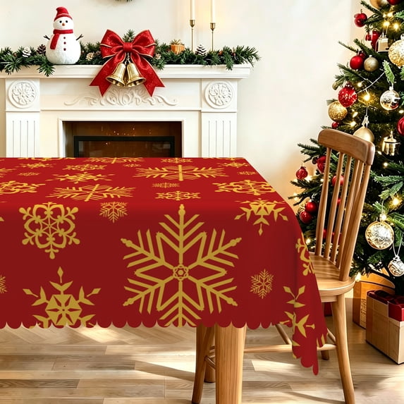 Nanqianyi Luxury Golden Snowflake Christmas Tablecloth,52"x70",Waterproof Stain Resistant Table Cover For Dining Party Decor