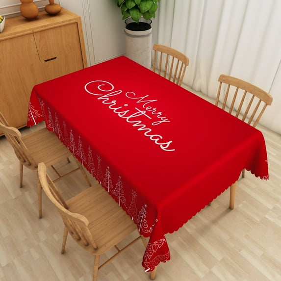 Nanqianyi Merry Christmas Red Tablecloth 60 x 120 Inch, XMAS Trees Printed Rectangular Table Cloths Washable Polyester Fabric Table Cover for Christmas Party
