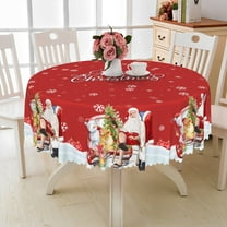 Nanqianyi Merry Christmas Round Tablecloth 70 inch Winter Snowman Santa Claus Circular Table Cloth for Round Tables Family Dinner Decor