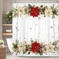 thumbnail image 1 of Nanqianyi Merry Christmas Shower Curtain,Red Poinsettia Snowflake Winter Polyester Fabric Bathroom Decor,Waterproof with Hooks 47 W x72 L Inch, 1 of 6