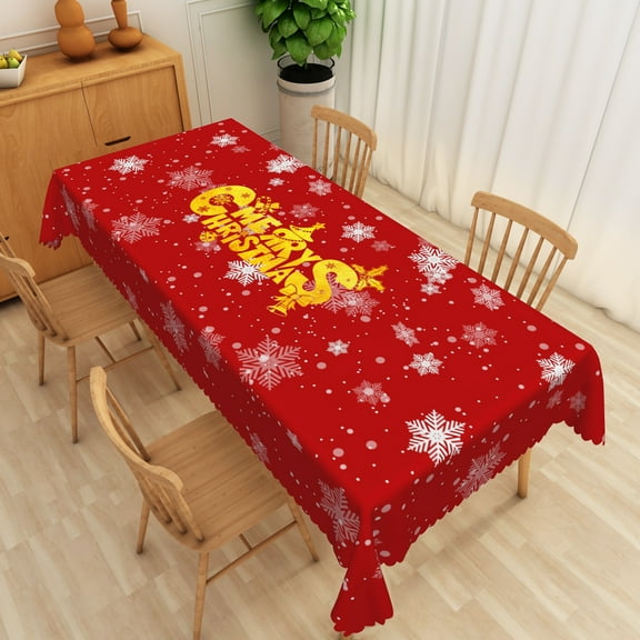 Nanqianyi Merry Christmas Tablecloth 60×84 Inch Rectangular, White Snowflake Red Washable Table Cloth for Xmas Party Kitchen Dinner Decor