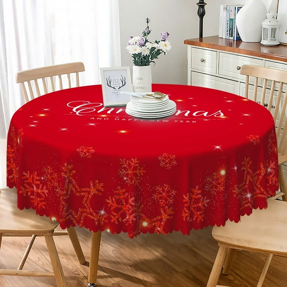 Nanqianyi Merry Christmas Tablecloth 70 Inch Round Winter Red Snowflakes Waterproof Table Cloth for Holiday Party Dining
