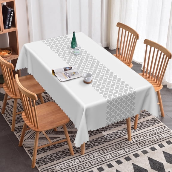 Nanqianyi Minimalist Gray Geometric Rectangle Tablecloth,70x60 Inch,Waterproof Wipeable Table Cover for Kitchen Table,Indoor and Outdoor