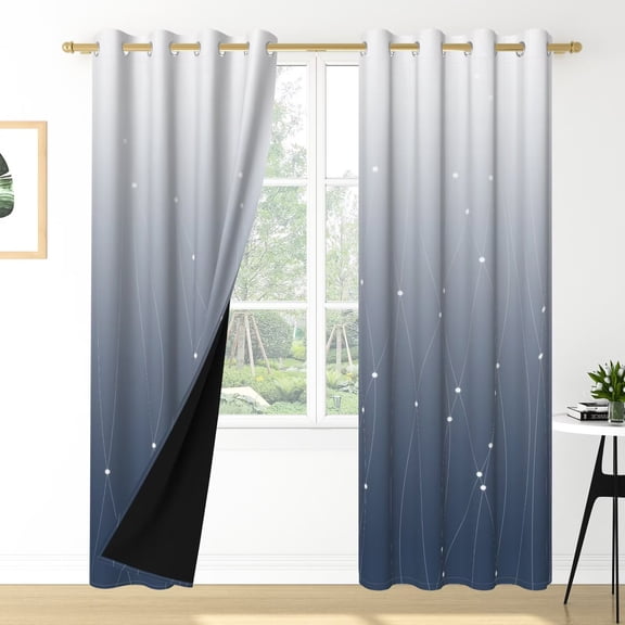 Nanqianyi Modern White Blue Gradient Blackout Curtains with Grommets, Abstract Starry Line Window Treatments, Thermal Insulated, 2 Panels, 42"W x 96"L
