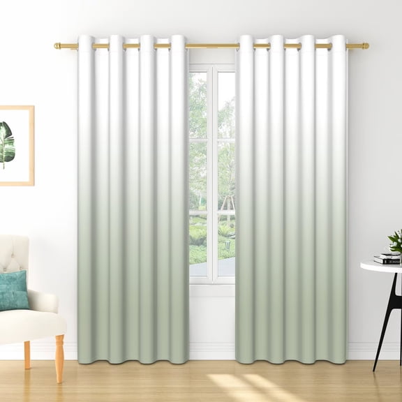 Nanqianyi Modern White Sage Green Gradient Blackout Curtains with Grommets, Minimalist Ombre Window Treatments, Thermal Insulated, 2 Panels, 42"W x 84"L