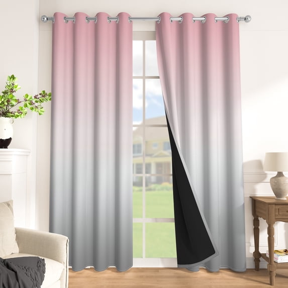 Nanqianyi Ombre Blackout Curtains 2‑Panel Set, Thermal Insulated Grommet Top Window Drapes for Bedroom Nursery,52x63 Inch,Pink to Gray