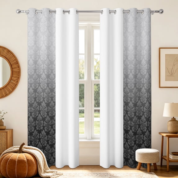 Nanqianyi Ombre Blackout Curtains,2 Panels Set,Grommet Top,Room Darking Thermal Insulated Window Drapes,52x84 inch,Grey Damask