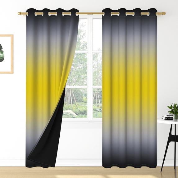Nanqianyi Ombre Blackout Curtains Yellow Grey Black Gradient Curtains for Living Room Bedroom, Thermal Insulated Grommet Drapes 2 Panels 42''Wx96''L
