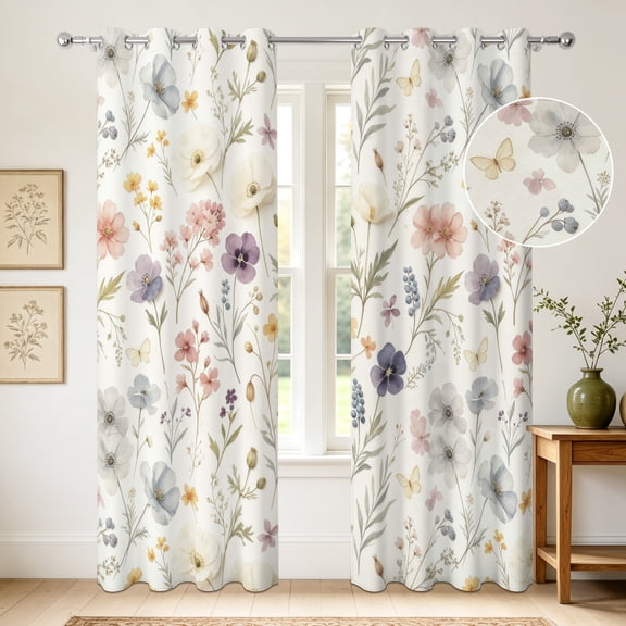 Nanqianyi Pastel Wildflower Blackout Curtains,2 Panels,42x63 Inch,Room Darkening Thermal Insulated Window Drapes for Bedroom