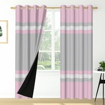Nanqianyi Pink Grey Stripe Blackout Curtains for Bedroom, 42" x 96" Length Grommet Top Thermal Insulation Drapes, 2 Panels