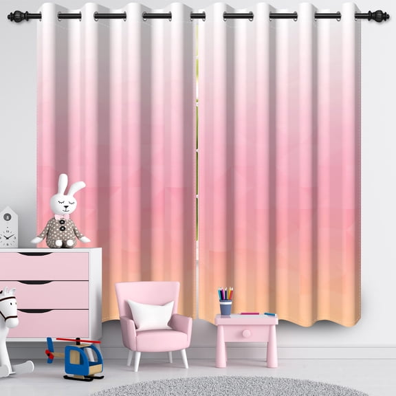 Nanqianyi Pink Orange Gradient Blackout Curtains With Diamond Pattern, 2 Panels Set, 42" W x 63" L, Grommet Drapes for Bedroom