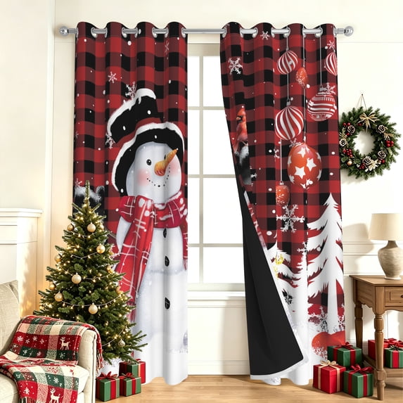 Nanqianyi Plaid Snowman Christmas Blackout Curtains,52×84 Inch,2 Panels,Thermal Insulated,Grommet Top,Winter Holiday Room Decor