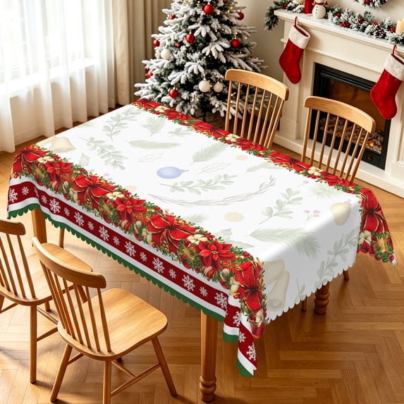 Nanqianyi Poinsettia Christmas Tablecloth 60x70 Inch,Waterproof Rectangle Holiday Table Cover