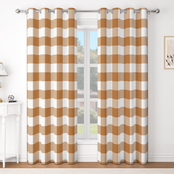 Nanqianyi Pumpkin Orange Checkered Thermal Blackout Drapes,Bedroom Grommet Window Curtains,Halloween Autumn Decor,42x63 inch,2Panels