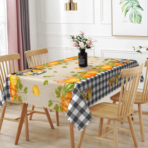 Nanqianyi Rectangle Plaid Tablecloth 54" x 72", Autumn Pumpkins Trucks Pattern Table Cloth Cover for Dinning,Kitchen,Party