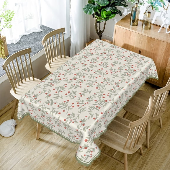 Nanqianyi Red Berry Botanical Rectangle Tablecloth,70x60 Inch,Waterproof Oilproof Table Cover For Kitchen Dining Party