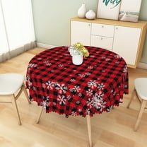Nanqianyi Red Black Buffalo Plaid Christmas Round Tablecloth 70 inch Winter Snowflake Circular Washable Tablecloths for Kitchen Round Tables Cover