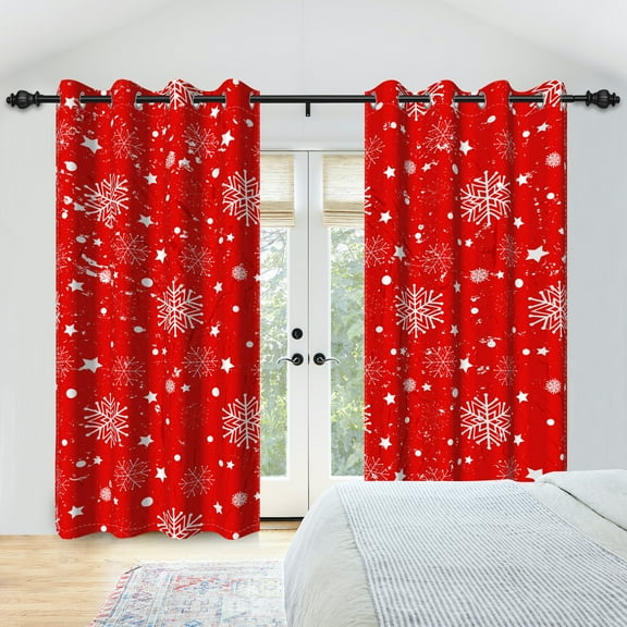 Nanqianyi Red Christmas Blackout Curtains with Snowflake Pattern, 42"W x 84"L 2 Panels, Perfect For Bedroom & Living Room