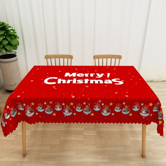 Nanqianyi Red Christmas Tablecloth 60×84 Inch, Winter Snowman Christmas Trees Small Ball Washable Table Cloth for Kitchen Dinner Decoration
