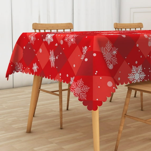 Nanqianyi Red Christmas Tablecloth 60 x 120 inch, Striped Snowflake Print Pattern Washable Table Cover for Holiday Gathering