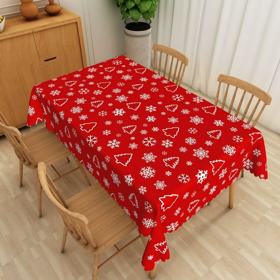 Nanqianyi Red Christmas Tablecloth Rectangle 54 x 72 Inch, Snowflake XMAS Tree Decorative Table Cloth for Winter Holiday Picnic Party Table Cover