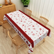 Nanqianyi Red Christmas Winter Holiday Tablecloth 60x102 Inch, Elk Xmas Trees Snowflakes Print Pattern Washable Tablecloths for Christmas Family Gathering
