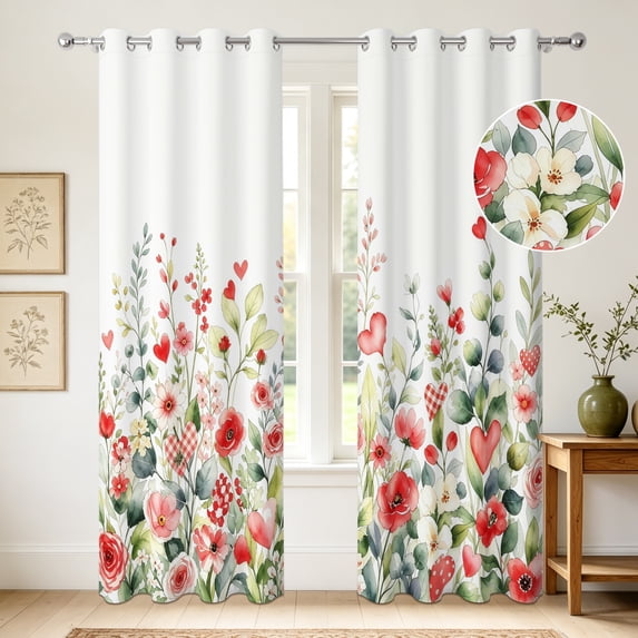 Nanqianyi Red Eucalyptus Leaf Blackout Curtains 2 Panels,52x63 Inch,Grommet Top,Thermal Insulated Light Blocking Window Drapes