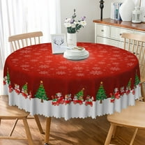 Nanqianyi Red Merry Christmas Round Tablecloth 70 Inch, Winter Snowflake Xmas Tree Small Trains Washable Table Cover for Kitchen Dining Party