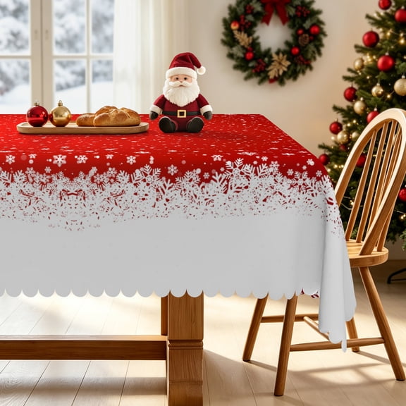 Nanqianyi Red White Snowflake Christmas Rectangle Tablecloth 52x70 Inch,Waterproof Stain Resistant Table Cover
