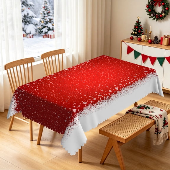Nanqianyi Red White Snowflake Christmas Rectangle Tablecloth 52x70 Inch,Waterproof Stain Resistant Table Cover