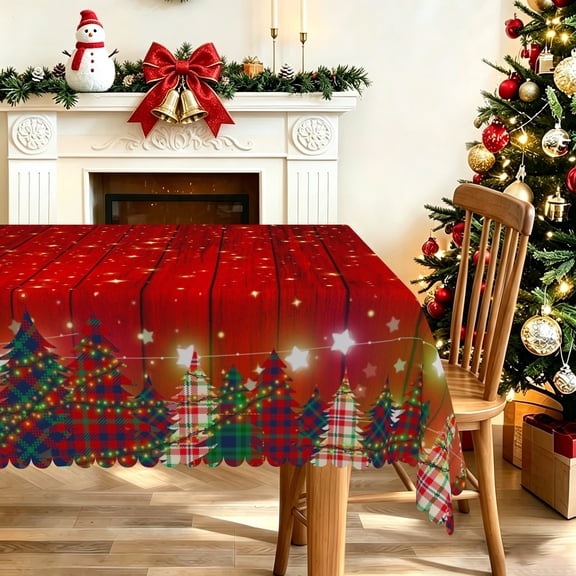 Nanqianyi Red Wood Grain Christmas Tablecloth,52×70 Inch,Waterproof Rectangle Table Cover For Holiday Party Decor