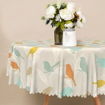 Nanqianyi Round Tablecloth With Bird & Leaf Pattern 60 inch, Waterproof Table Cloth Cover for Kitchen Dinner Decoration
