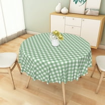 Nanqianyi Round Tablecloth With Green Gingham Pattern 60", Washable Table Cloth Cover for Kitchen, Dinning, Outdoor Party Decor