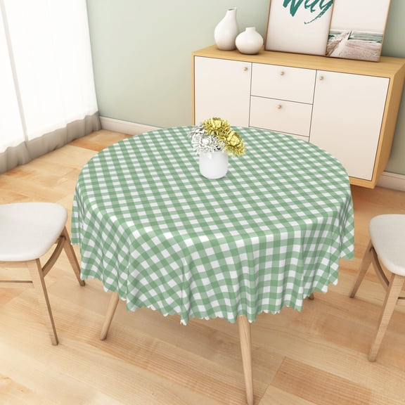 Nanqianyi Round Tablecloth With Green Gingham Pattern 70", Washable Table Cloth Cover for Kitchen, Dinning, Outdoor Party Decor