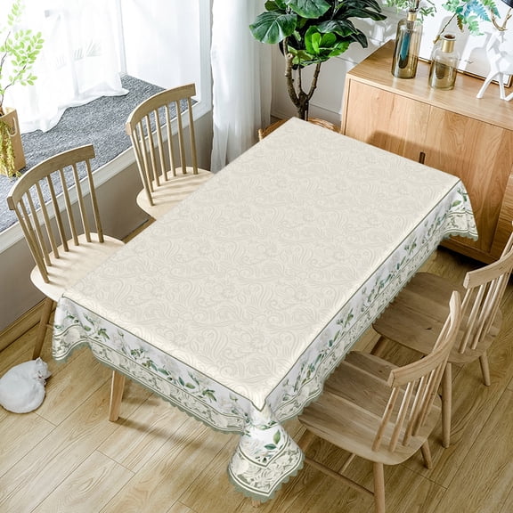 Nanqianyi Rustic Green Flower Edge Table Cover,70x52 Inch,Stain Resistant Easy Clean Indoor Outdoor Party Dining Table Decor