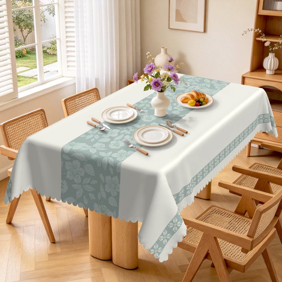 Nanqianyi Sage Green Leaf Floral Tablecloth,Waterproof Oilproof Home Party Rectangle Table Cover,70x52 Inch
