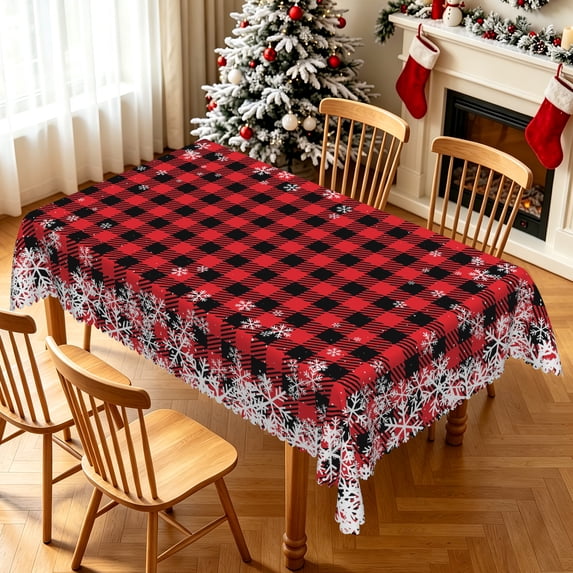 Nanqianyi Snowflake Plaid Christmas Tablecloth 60"x102",Waterproof Stain Resistant Table Cover For Holiday Party