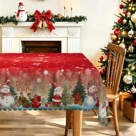 Nanqianyi Snowflake Snowman Christmas Tablecloth,60"x120",Waterproof Stain Resistant Table Cover For Winter Xmas Party Decor