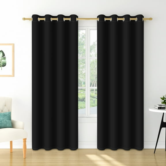 Nanqianyi Solid Color Blackout Curtains 96 Inches Long, Black Curtains 2 Panels Set, Thermal Insulated Grommet Drapes for Living Room Bedroom (W42 x L96 Inch, Black)