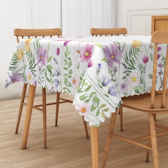 Nanqianyi Spring Floral Tablecloth Waterproof & Oil 52" x 70" Green Leaves Printed For Dinner Party