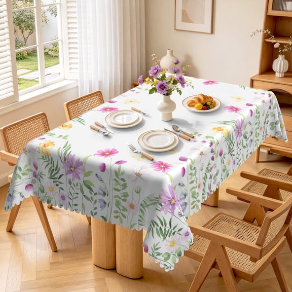 Nanqianyi Spring Floral Tablecloth Waterproof & Oil 60" x 84" Green Leaves Printed For Dinner Party