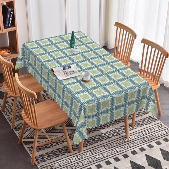 Nanqianyi Teal Green Grid Print Rectangle Tablecloth,70x52 Inch,Waterproof Oilproof Machine Washable Table Cover