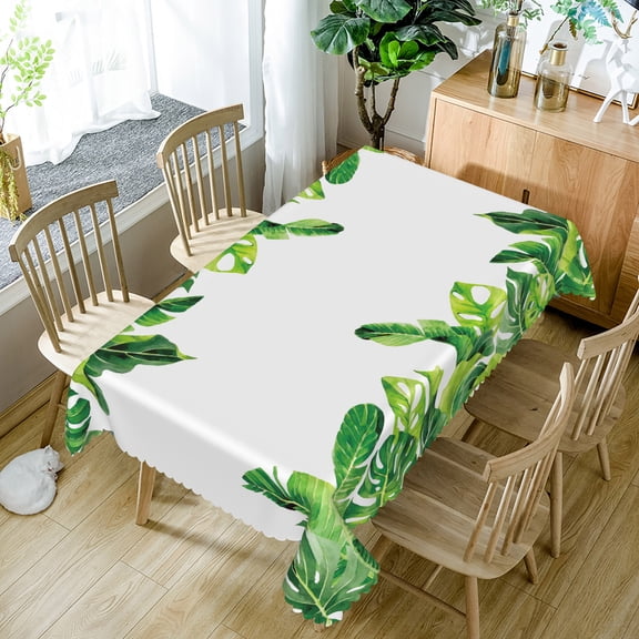 Nanqianyi Tropical Monstera Leaf Border Rectangle Tablecloth,Waterproof Table Cover For Summer Dining Outdoor Party Decor,52x70 Inch