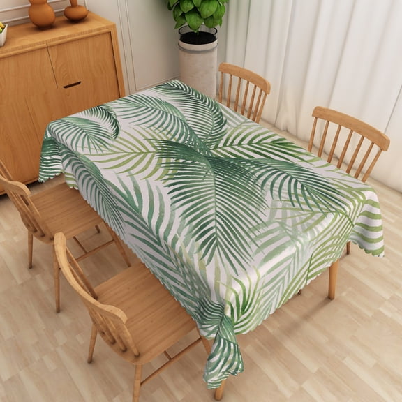 Nanqianyi Tropical Palm Leaf Tablecloth For Kitchen Decor 60" x 102" Green Rectangle Waterproof & Oil Table Cloth
